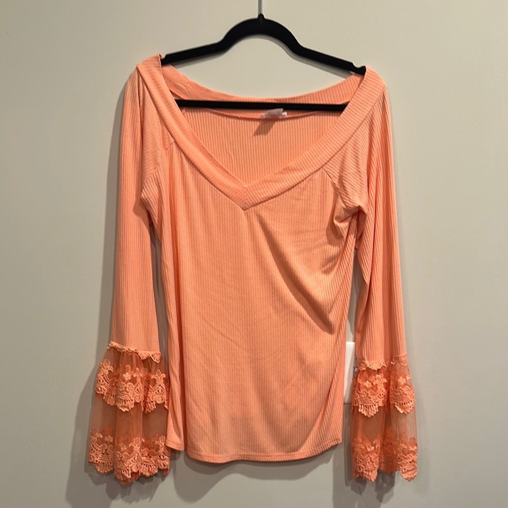 VENUS Orange Ruffled Bell Sleeve Blouse